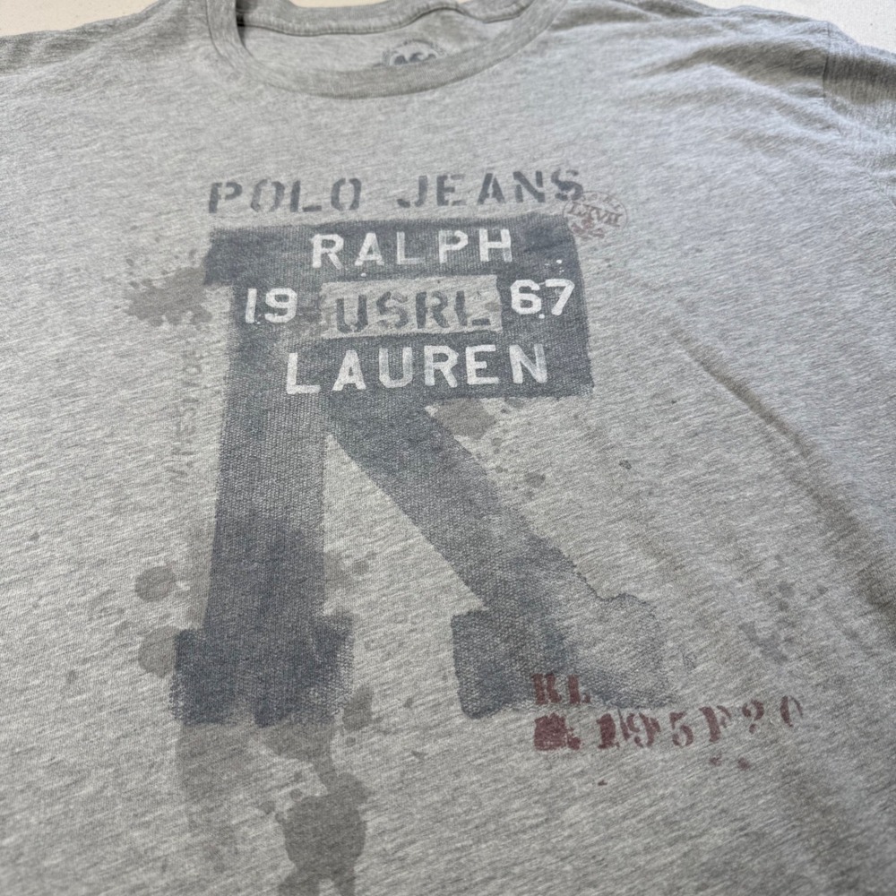 Polo Ralph Lauren Faux Stain Mens Large Gray Graphic T-Shirt Leisure Relax Homey